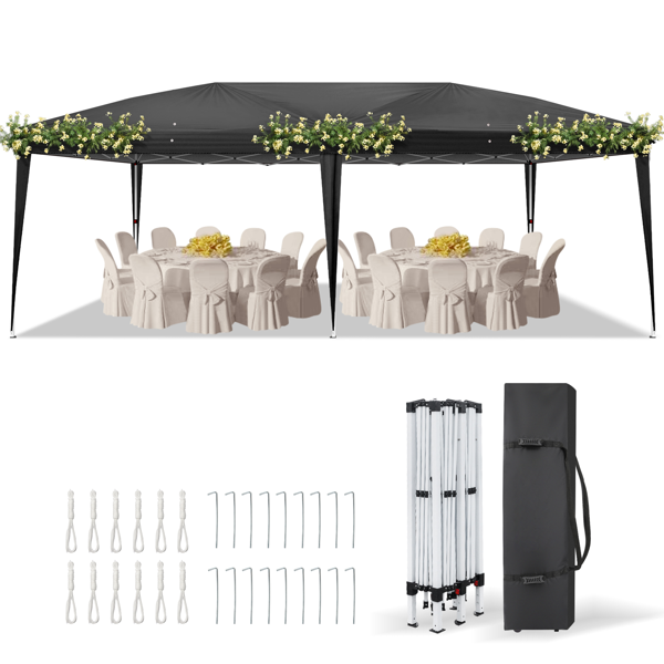 10*20ft  黑色  一键撑开  无围布  28/22MM脚管 10X20MM交叉杆 折叠棚  210D牛津布  喷塑铁管 配拎包 无沙袋-2