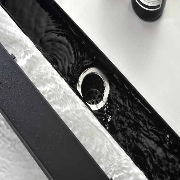 28英寸线性淋浴地漏，带二合一平面/嵌砖两用可拆卸盖板，304不锈钢材质，配毛发过滤网与调平脚，哑光黑色-6