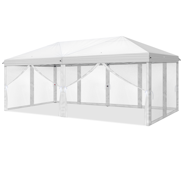 10*20ft  白色  一键撑开6片纱网-2门4纱网 28/22MM脚管 10X20MM交叉杆 折叠棚  210D牛津布  喷塑铁管 配拎包 无沙袋-9