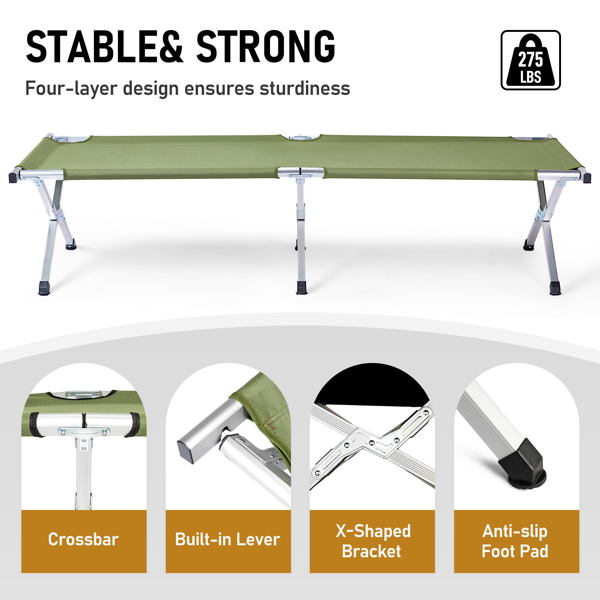 【旧编码：27860141】RHB-03A便携式折叠帆布铝管野营露宿床 行军床 军绿色-12
