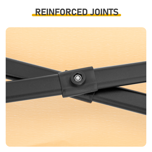 3.3X12.5FT 卡其色 双顶 折叠框架 烧烤棚 涤纶布 黑色喷塑框架 带两侧可调遮阳板 两边带网格托盘 配拎包-13