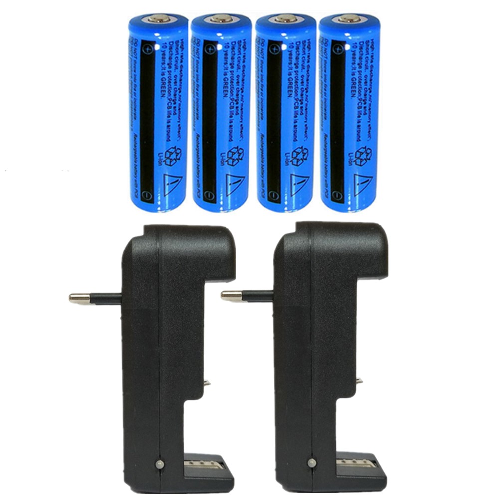 Lot de 4 batteries rechargeables 18650 de 3000 mAh + 2 chargeurs européens pour lampe frontale_voghion.com