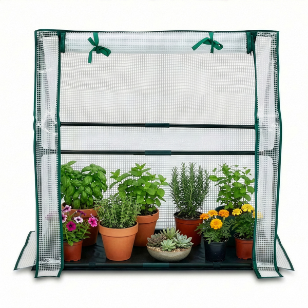 36*18*33in PE布花房 白色PE布 墨绿色铁管 尖顶 带PE地垫 带拉链卷门-22