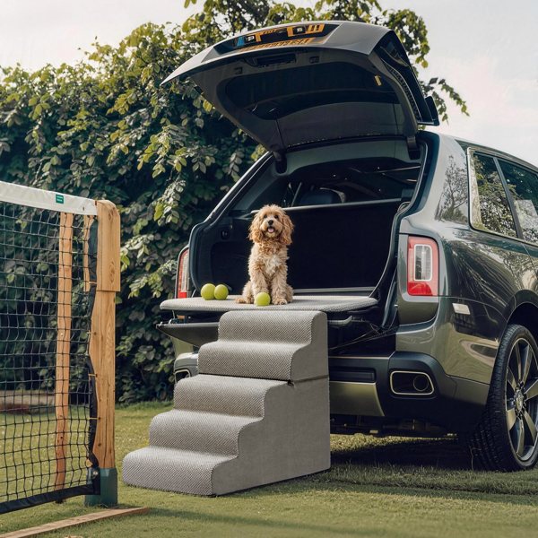 33*15.7*23.5inch 弧形 上下5阶  灰色 28D海绵+玉米绒 衬布可拆卸 宠物爬梯-13