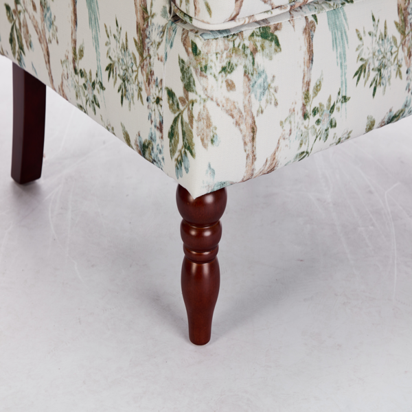 现代风格休闲椅，搭配复古木质椅腿，舒适软垫扶手椅，花卉图案单人沙发椅，适合客厅、卧室、办公室使用 - 花卉蓝鸟图案-18