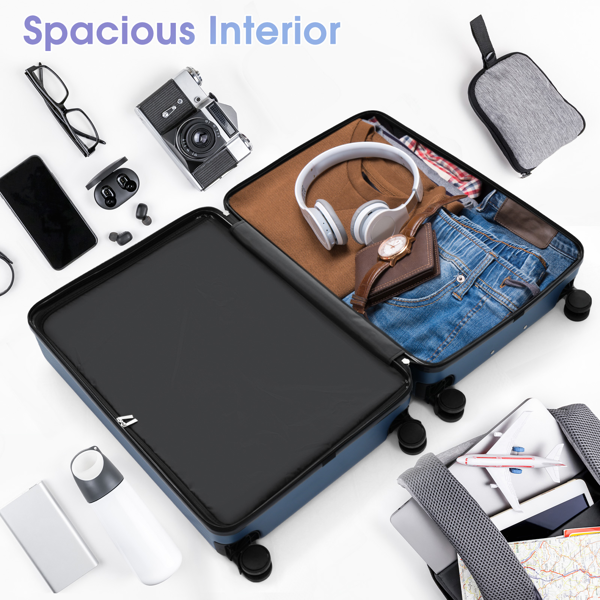 三件套行李箱，轻便耐用的ABS材质，配备万向轮和TSA海关锁，包含登机箱和托运行李箱（20英寸/24英寸/28英寸）-17