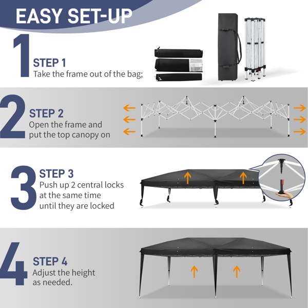 10*20ft  黑色  一键撑开  无围布  28/22MM脚管 10X20MM交叉杆 折叠棚  210D牛津布  喷塑铁管 配拎包 无沙袋-9