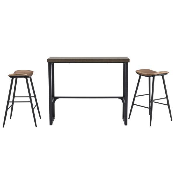 1桌2椅  灰色 120*39*100cm 吧桌椅套装 弧形椅面 5cm空心板+铁+PU-2