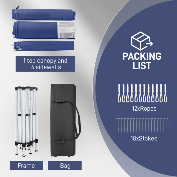 10*20ft  蓝色  一键撑开 6片面-2门4窗 28/22MM脚管 10X20MM交叉杆 折叠棚  210D牛津布  喷塑铁管 配拎包 无沙袋-7