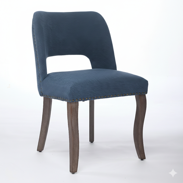 两把装木质餐椅，现代布艺软垫餐椅，厨房椅，乡村风格餐椅，蓝色-8