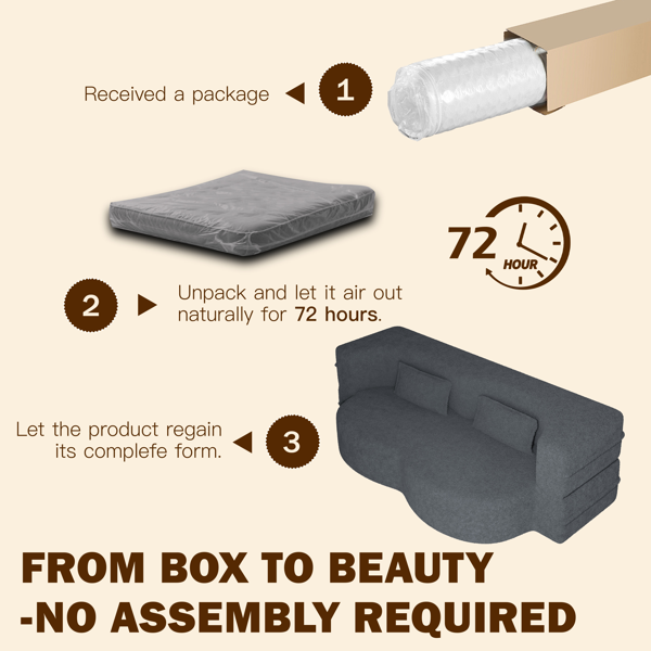 现代落地沙发，配两个靠枕，可转换成泰迪绒面料的泡沫填充沙发床，15英寸双人折叠床垫，适用于客厅、客房、游戏室，无需组装，深灰色-4