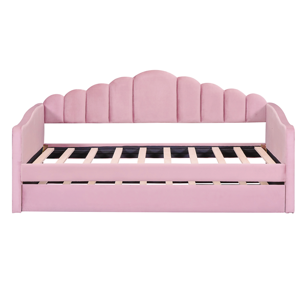 双人尺寸软垫沙发床，带抽拉床架，天鹅绒沙发床，带 USB 充电端口，无需弹簧床垫，粉色（旧 SKU HL000067AAH）-4