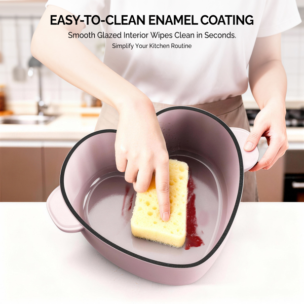 金色心形手柄 铸铁 24cm内直径 4QT 心形 烹饪锅具 粉色渐变 含两个硅胶手套 珐琅锅-7