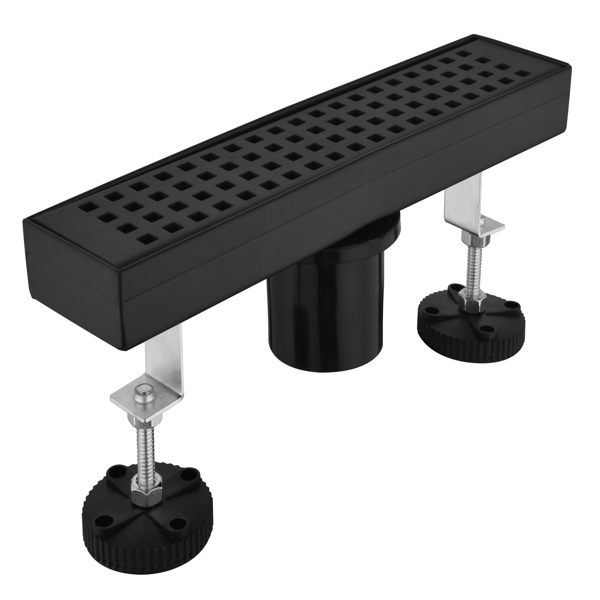 12英寸线性淋浴地漏，带可拆卸方格纹格栅，304不锈钢材质，配毛发过滤网与调平脚，哑光黑色-1