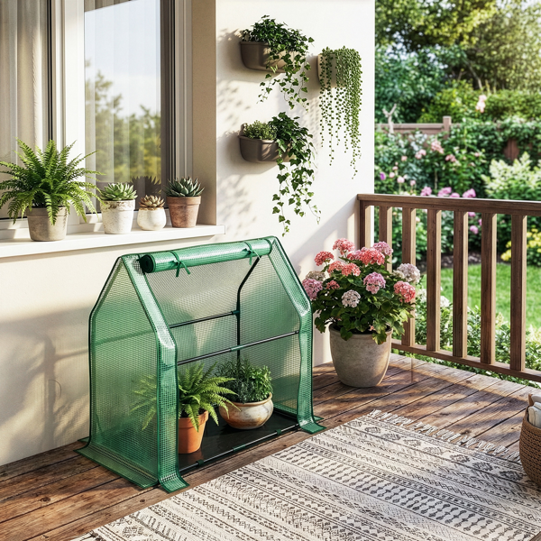 36*18*33in PE布花房 绿色PE布 墨绿色铁管 尖顶 带PE地垫 带拉链卷门-22