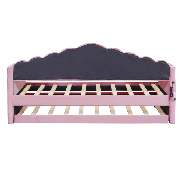 双人尺寸软垫沙发床，带抽拉床架，天鹅绒沙发床，带 USB 充电端口，无需弹簧床垫，粉色（旧 SKU HL000067AAH）-8