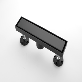 12英寸线性淋浴地漏，带二合一平面/嵌砖两用可拆卸盖板，304不锈钢材质，配毛发过滤网与调平脚，哑光黑色