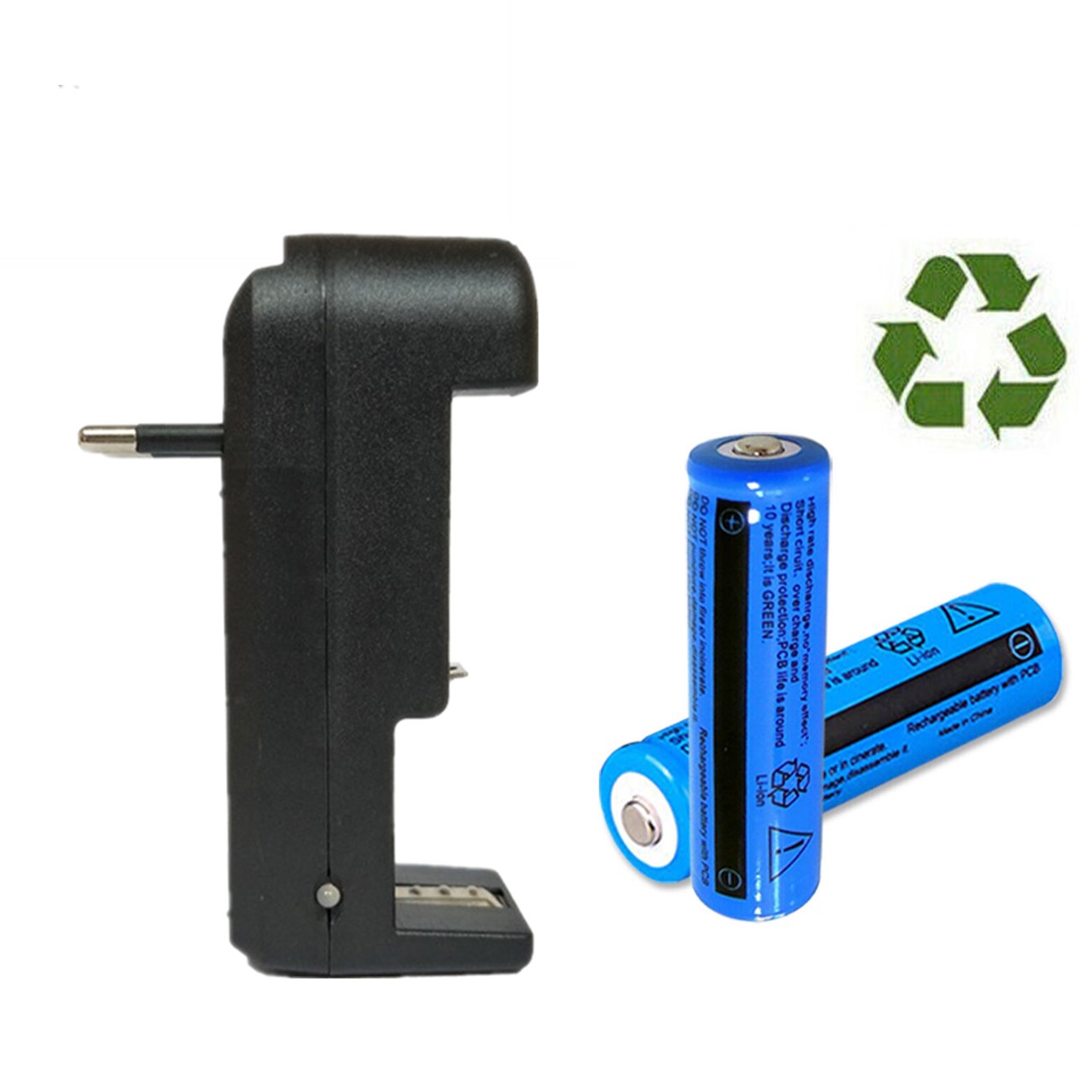2 batteries rechargeables 18650 de 3000 mAh + 1 chargeur européen pour lampe frontale_voghion.com
