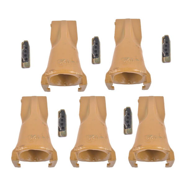 斗齿 5 Pack V23SYL Dirt Teeth V Style Bucket Tooth with V23PN Flex Pins Yellow Fit for Backhoe Loader Crane-6