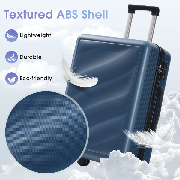 三件套行李箱，轻便耐用的ABS材质，配备万向轮和TSA海关锁，包含登机箱和托运行李箱（20英寸/24英寸/28英寸）-16