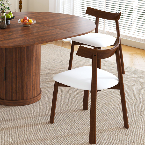 59英寸可伸缩椭圆形餐桌套装，配4把胡桃木餐椅，47-59英寸无导轨可伸缩餐桌，带双层储物空间，PU软垫实木餐椅，底座式设计，适合4-6人使用。-15