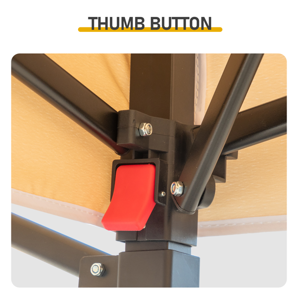 3.3X12.5FT 卡其色 双顶 折叠框架 烧烤棚 涤纶布 黑色喷塑框架 带两侧可调遮阳板 两边带网格托盘 配拎包-7