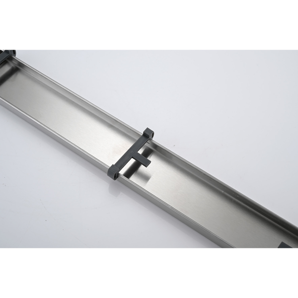 28英寸线性淋浴地漏，带二合一平面/嵌砖两用可拆卸盖板，304不锈钢材质，配毛发过滤网与调平脚，拉丝镍-7