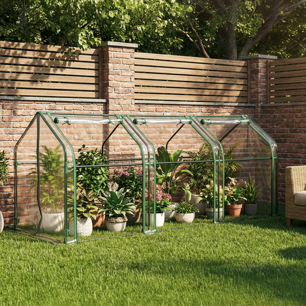 106*36*36in  透明PVC 墨绿色铁管 尖顶 三间 带三拉链卷门-13