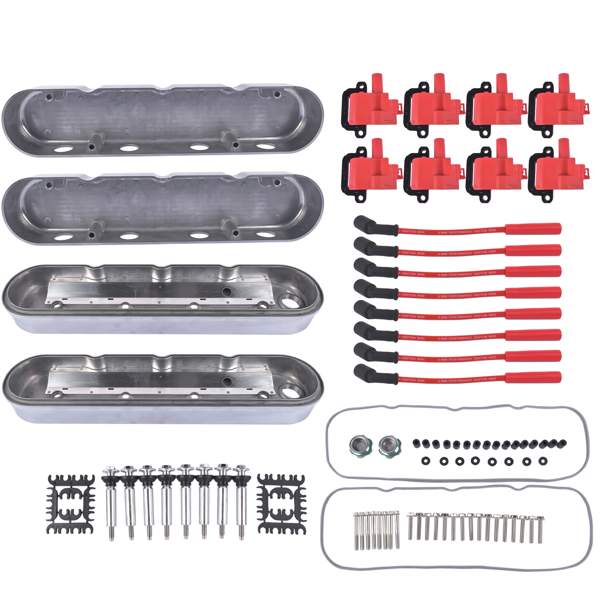 气门室盖 Polished Valve Covers with Lgnition Coils and Wires Fit for Chevrolet GM LS1 LS2 LS3 Clearance for 0.750 inch lift cam with stock style rocker arms-7