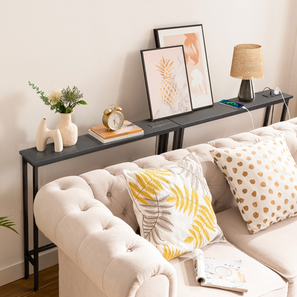 【同款编码：08954088】黑色 2件装 三胺+铁 200*15*79cm 玄关桌 带排插（美标）-11