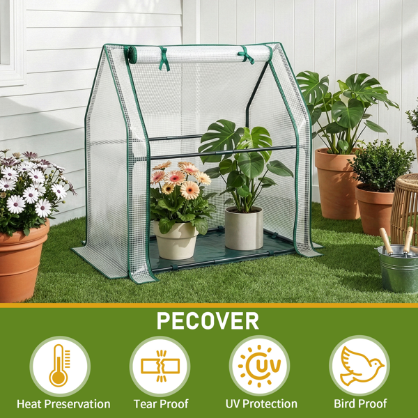 36*18*33in PE布花房 白色PE布 墨绿色铁管 尖顶 带PE地垫 带拉链卷门-11