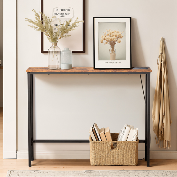 【旧编码：04863538】铁锈棕 1件装 三胺+铁 100*15*79cm 玄关桌 带排插（美标）-9