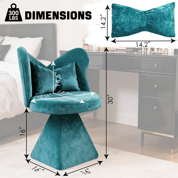 蝴蝶背梳妆椅，旋转休闲椅，餐椅，卧室梳妆台化妆凳，适用于客厅、餐厅、书房、休闲区，蓝色-9