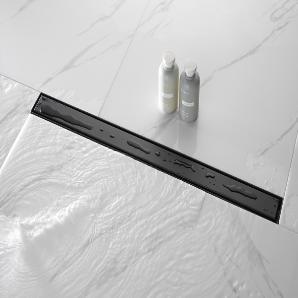 32英寸线性淋浴地漏，带二合一平面/嵌砖两用可拆卸盖板，304不锈钢材质，配毛发过滤网与调平脚，哑光黑色-2