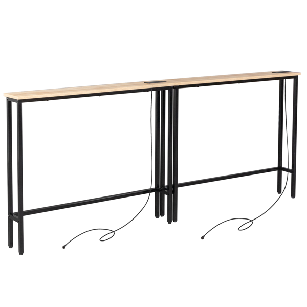 【同款编码：15819281】橡木色 2件装 三胺+铁 200*15*79cm 玄关桌 带排插（美标）-2