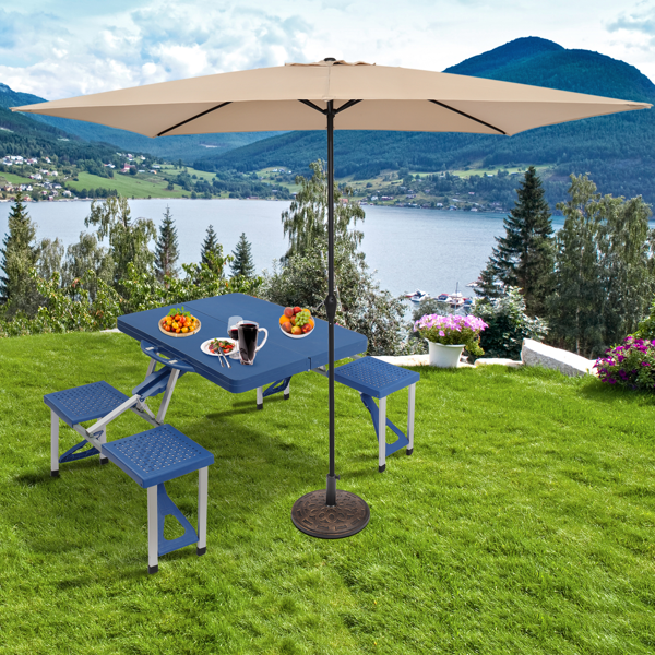 【同款编码：01976802】蓝色 塑料 野营连体桌椅 桌椅连体 135.5*83*65.5cm 50kg-34