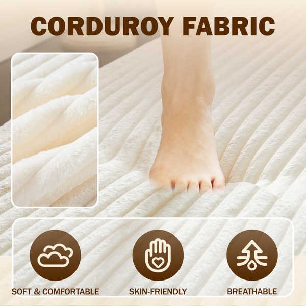 现代落地沙发，配两个靠枕，灯芯绒面料，泡沫填充，可折叠成沙发床，15英寸双人折叠床垫，适用于客厅、客房、游戏室，无需组装，米色/白色-7