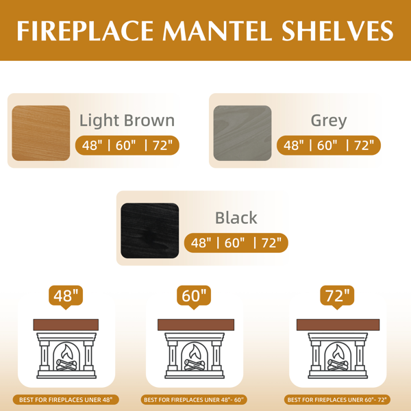 不支持自提及指定仓发货，60英寸壁挂式浮架式冷杉木壁炉架，适用于家居装饰，表面平整-3