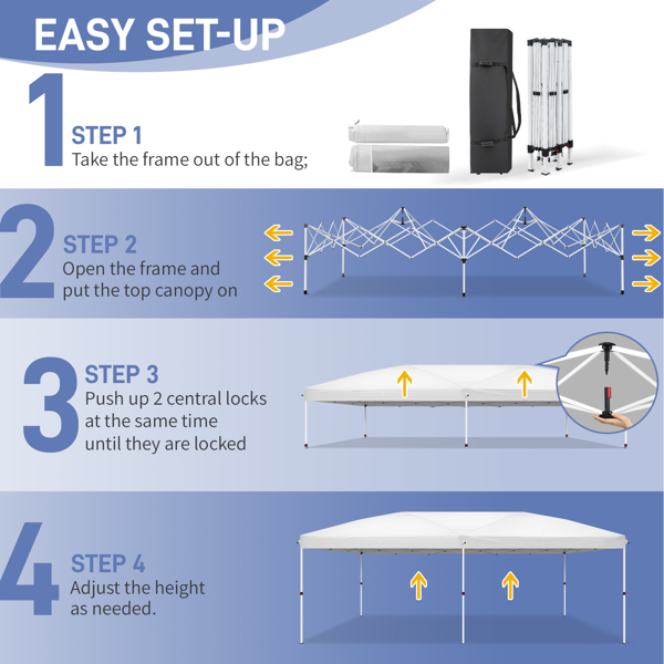 10*20ft  白色  一键撑开6片纱网-2门4纱网 28/22MM脚管 10X20MM交叉杆 折叠棚  210D牛津布  喷塑铁管 配拎包 无沙袋-12