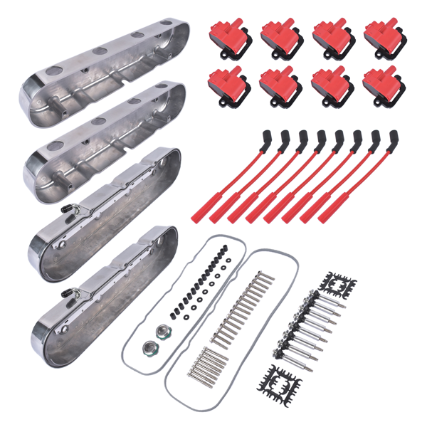 气门室盖 Polished Valve Covers with Lgnition Coils and Wires Fit for Chevrolet GM LS1 LS2 LS3 Clearance for 0.750 inch lift cam with stock style rocker arms-4