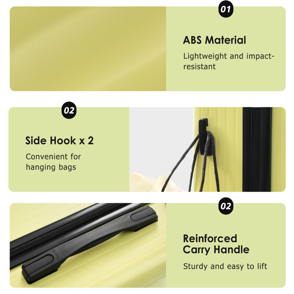 三件套行李箱，轻便耐用的ABS材质，配备万向轮和TSA海关锁，包含登机箱和托运行李箱（20英寸/24英寸/28英寸）-6