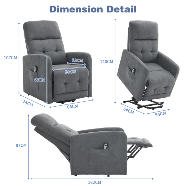 1pcs 深灰色 织物 电动升降老人椅 120kg 室内功能椅 英国-19