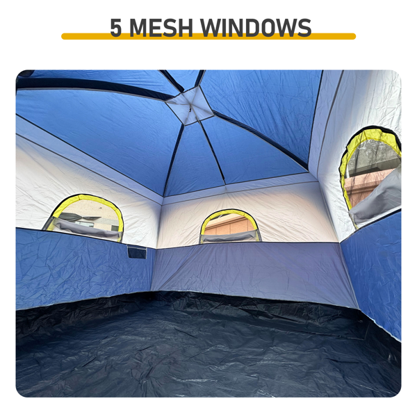 6人 蓝黄色 露营帐篷 涤纶布 玻纤杆 304.8*274*198cm 家庭帐篷-8