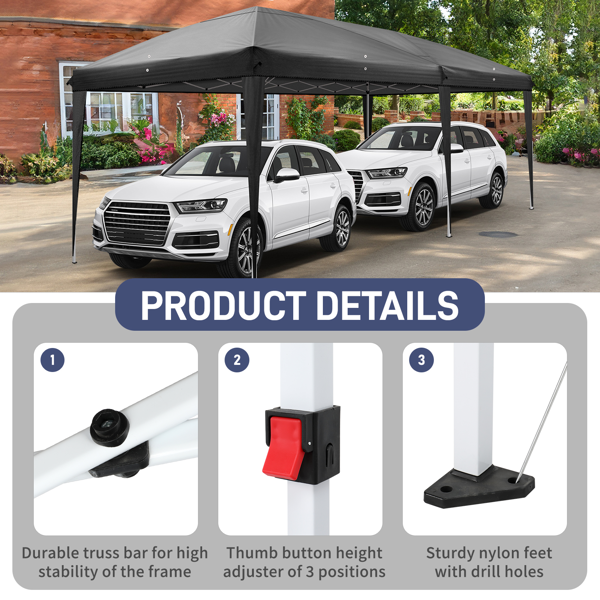 10*20ft   黑色 一键撑开 6片面-2门4窗 28/22MM脚管 10X20MM交叉杆  折叠棚  210D牛津布 喷塑铁管  配拎包 无沙袋-8