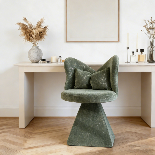 蝴蝶背梳妆椅，旋转休闲椅，餐椅，卧室梳妆台化妆凳，适用于客厅、餐厅、书房、休闲区，绿色-17