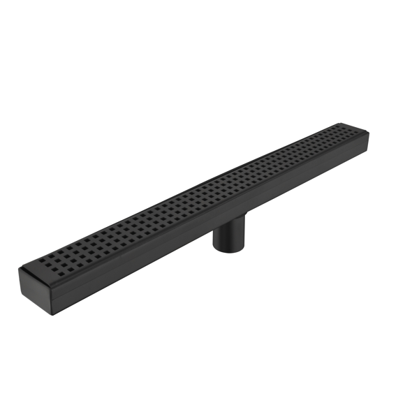 28英寸线性淋浴地漏，带可拆卸方格纹格栅，304不锈钢材质，配毛发过滤网与调平脚，哑光黑色-7