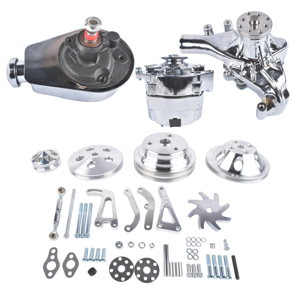 发电机套件  Front Pulley Bracket Kit with Alternator Power Steering Long Water Pump Fit for Chevy SBC 283 327 350 1958-1995-2