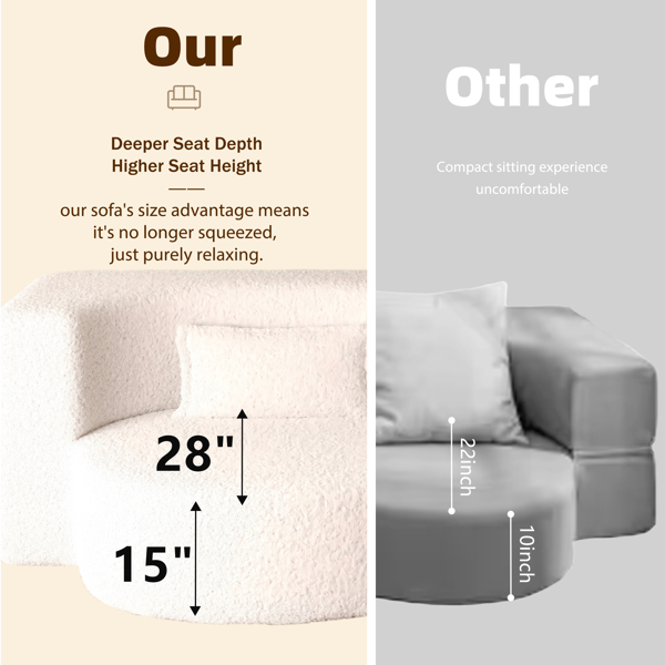 现代落地沙发，配两个靠枕，可转换成泰迪绒面料的泡沫填充沙发床，15英寸双人折叠床垫，适用于客厅、客房、游戏室，无需组装，米色/白色-6