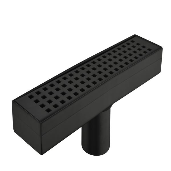 12英寸线性淋浴地漏，带可拆卸方格纹格栅，304不锈钢材质，配毛发过滤网与调平脚，哑光黑色-9