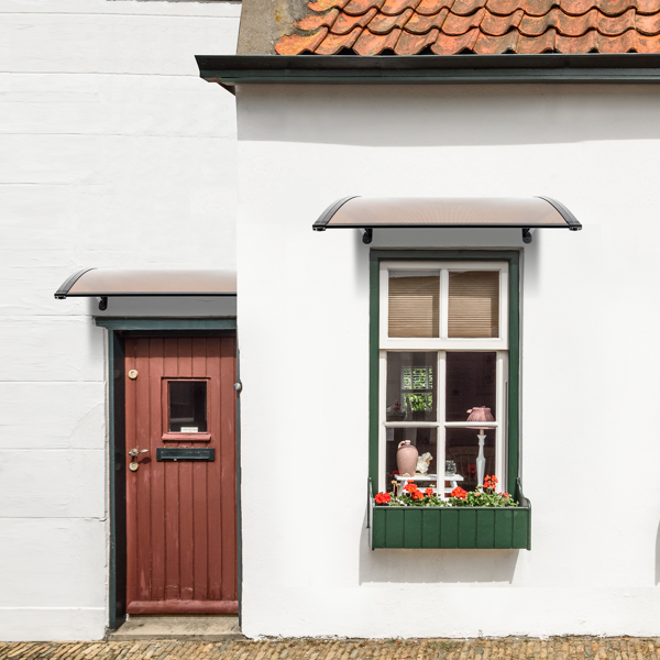 【同款编码：43420714】100*100cm 棕色板黑色支架 雨篷 ABS支架 一片式阳光板 前后铝条-14